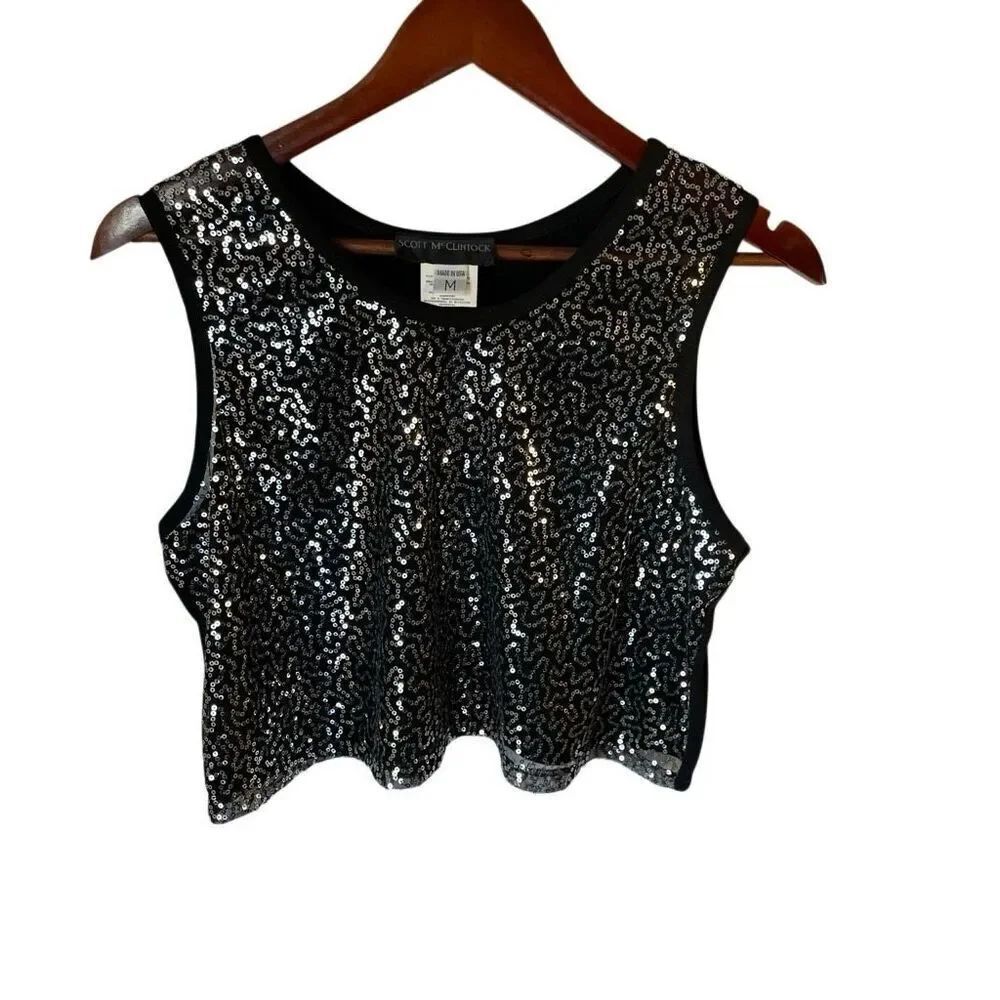 Scott McClintock Sheer Sleeveless Sequined Cropped Top. Size M  Nwt